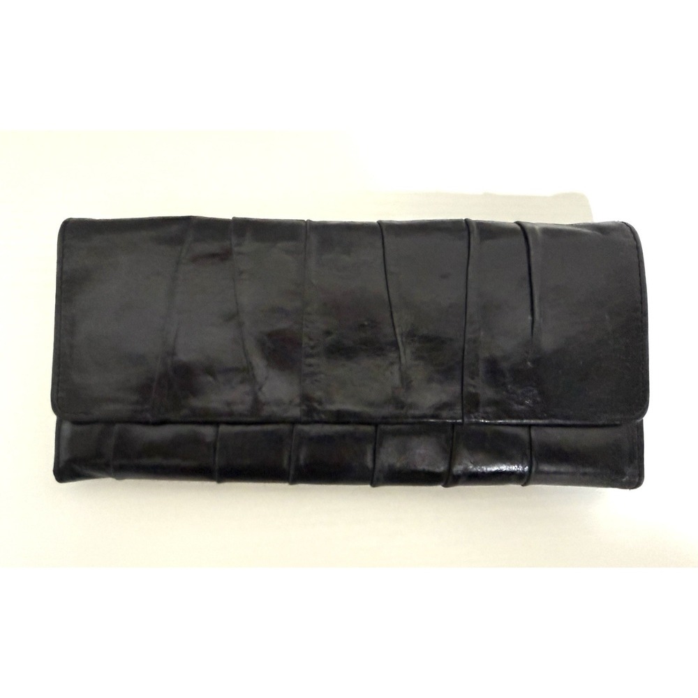 HOBO International Black Leather Trifold Continental Wallet Vintage Multi Pocket